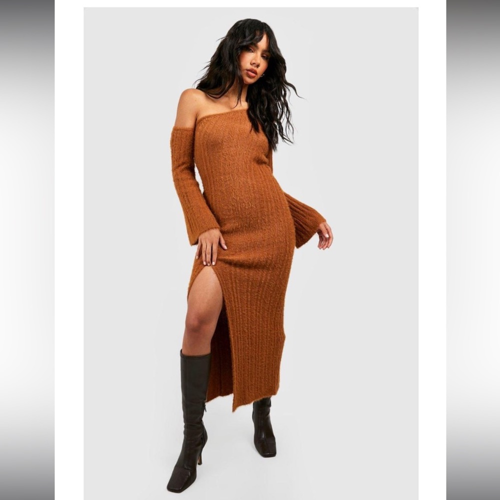 Boohoo Brown Midi Dress Medium